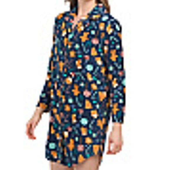 INK + IVY NWT Fleece Holiday Christmas Cookie Button Down Notch Sleep Shirt PJ L - Picture 1 of 7